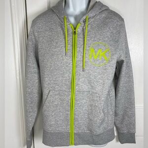 Michael Kors Light Gray Hoodie with Bright Neon Green Trim